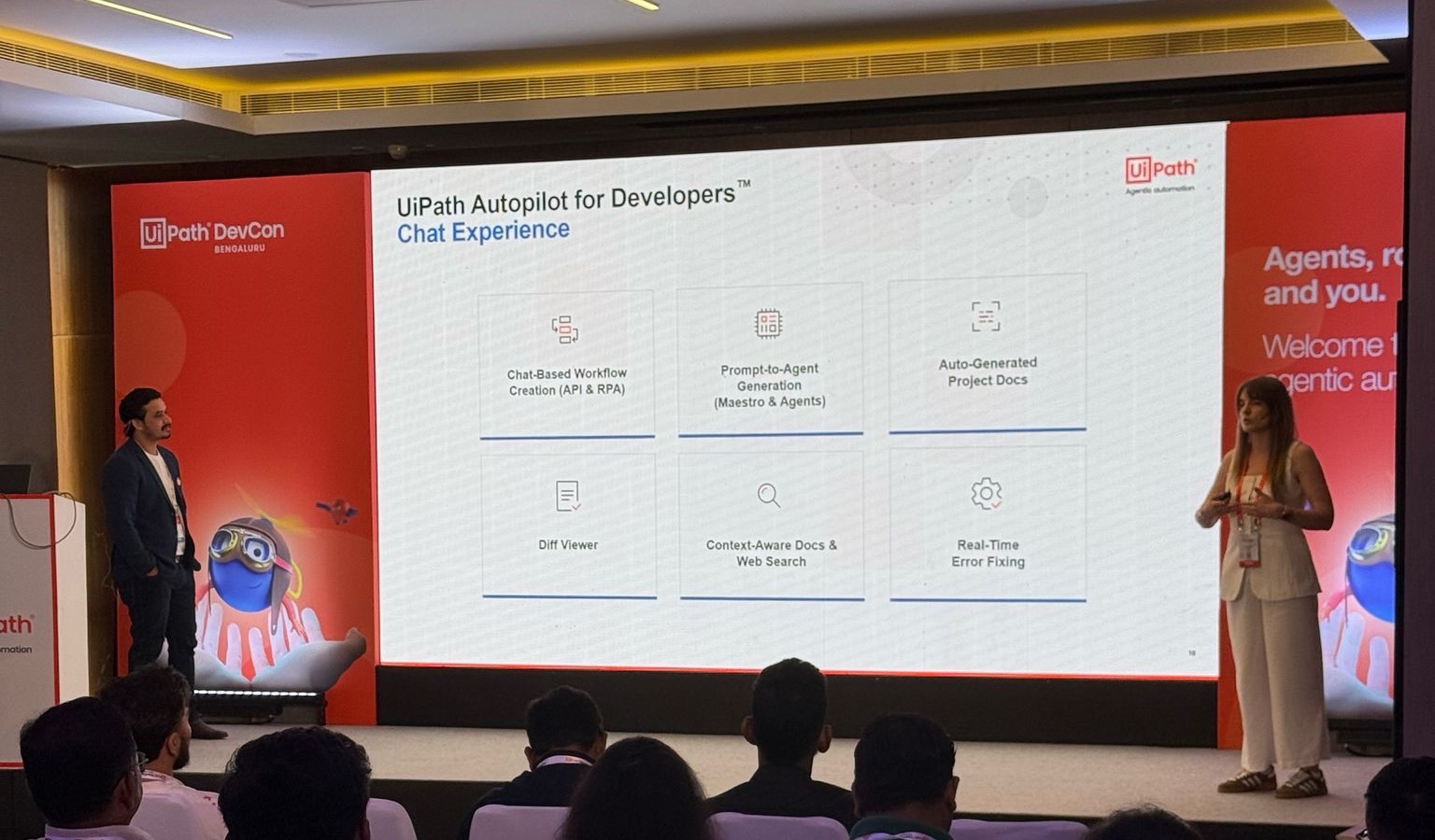 Teodora Baciu presenting at UiPath DevCon Bengaluru.